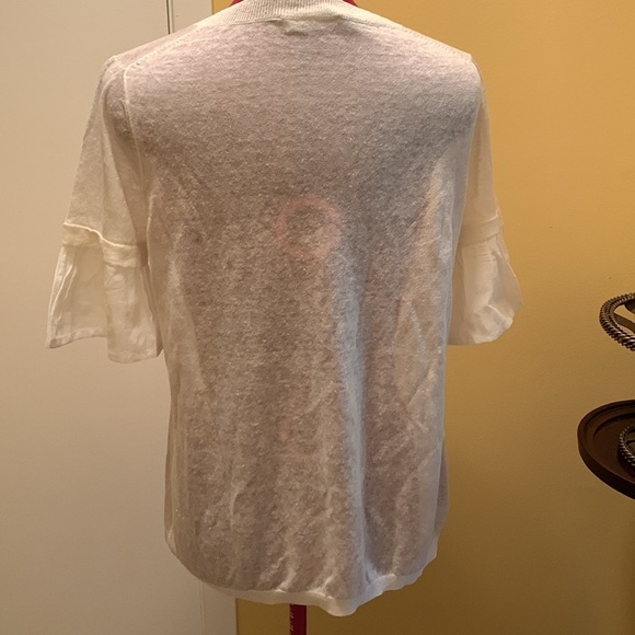 Stefanel Cream Sheer Short Sleeve Tee with ruffle like detail on sleeve - Picture 6 of 10